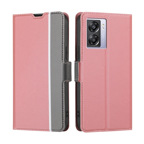 

For OPPO A57 5G 2022 / Realme Q5i Twill Texture Side Button Leather Phone Case(Pink)