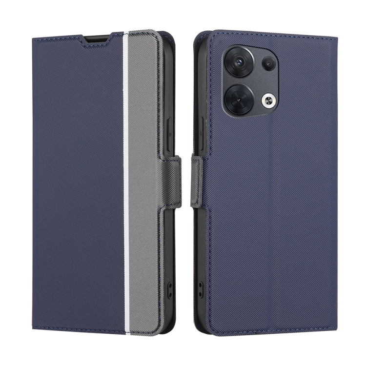

For OPPO Reno 8 5G Twill Texture Side Button Leather Phone Case(Blue)
