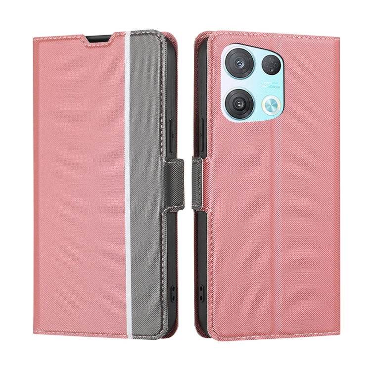 

For OPPO Reno 8 Pro 5G Twill Texture Side Button Leather Phone Case(Pink)