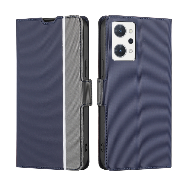 

For OPPO Reno7 A JP Version Twill Texture Side Button Leather Phone Case(Blue)