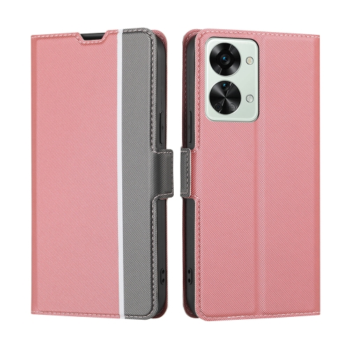 

For OnePlus Nord 2T Twill Texture Side Button Leather Phone Case(Pink)