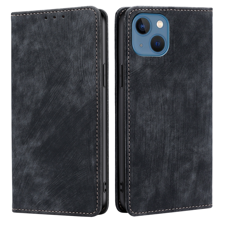 

RFID Anti-theft Brush Magnetic Leather Phone Case For iPhone 13(Black)