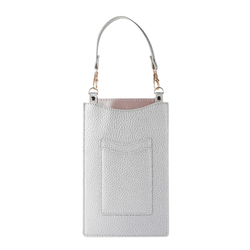 

Litchi Texture Card Holder Mobile Phone Bag with Short Strap(Silver)