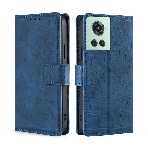 

For OnePlus Ace/10R Skin Feel Crocodile Magnetic Clasp Leather Phone Case(Blue)