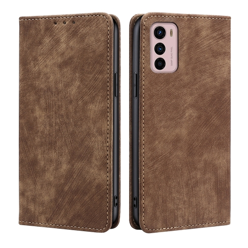 

For Motorola Moto G42 4G RFID Anti-theft Brush Magnetic Leather Phone Case(Brown)