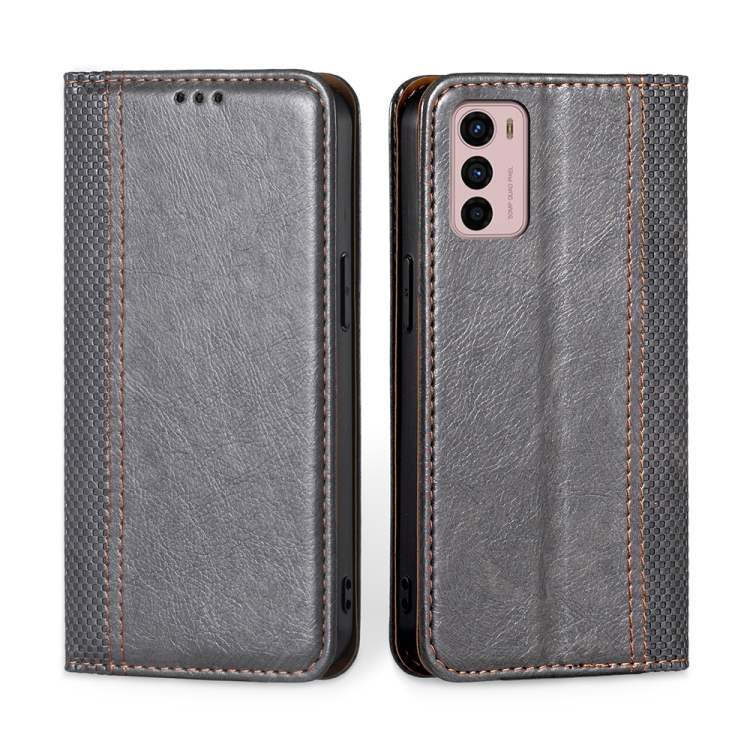 

For Motorola Moto G42 4G Grid Texture Magnetic Flip Leather Phone Case(Grey)