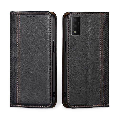 

For TCL 30T T603DL Grid Texture Magnetic Flip Leather Phone Case(Black)