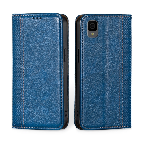 

For TCL 30Z T602DL Grid Texture Magnetic Flip Leather Phone Case(Blue)