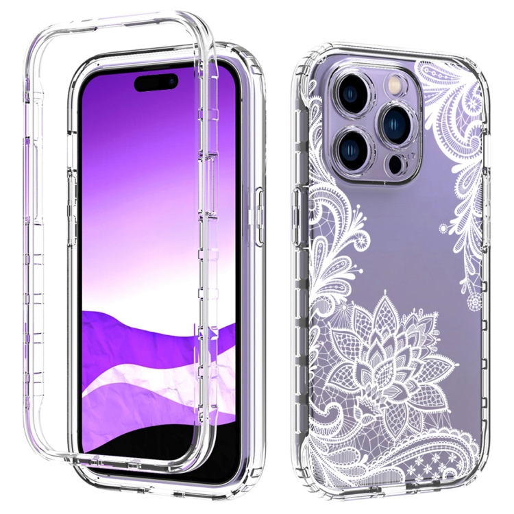 

For iPhone 14 Pro Transparent Painted Phone Case(White Flower)