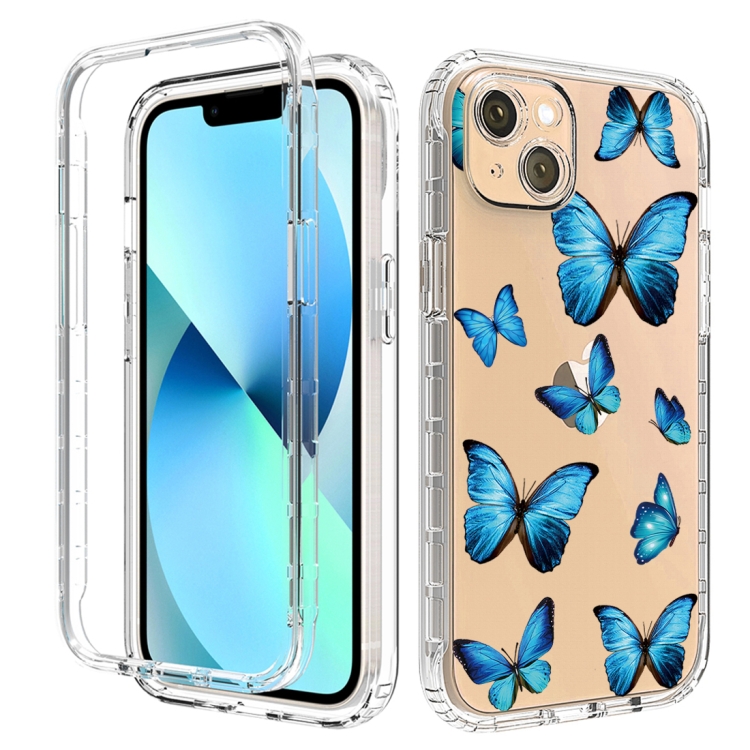 

For iPhone 14 Transparent Painted Phone Case (Blue Butterflies)