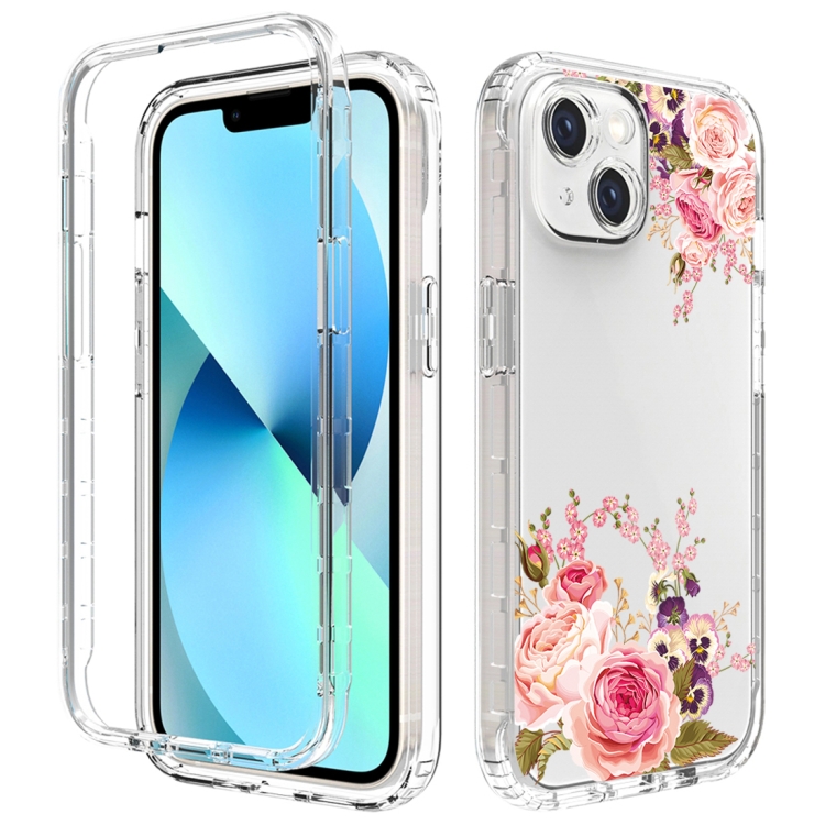 

For iPhone 14 Transparent Painted Phone Case(Pink Rose)