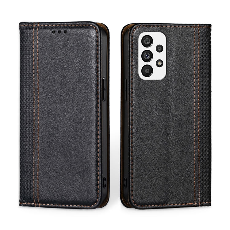 

For Samsung Galaxy A73 5G Grid Texture Magnetic Flip Leather Phone Case(Black)