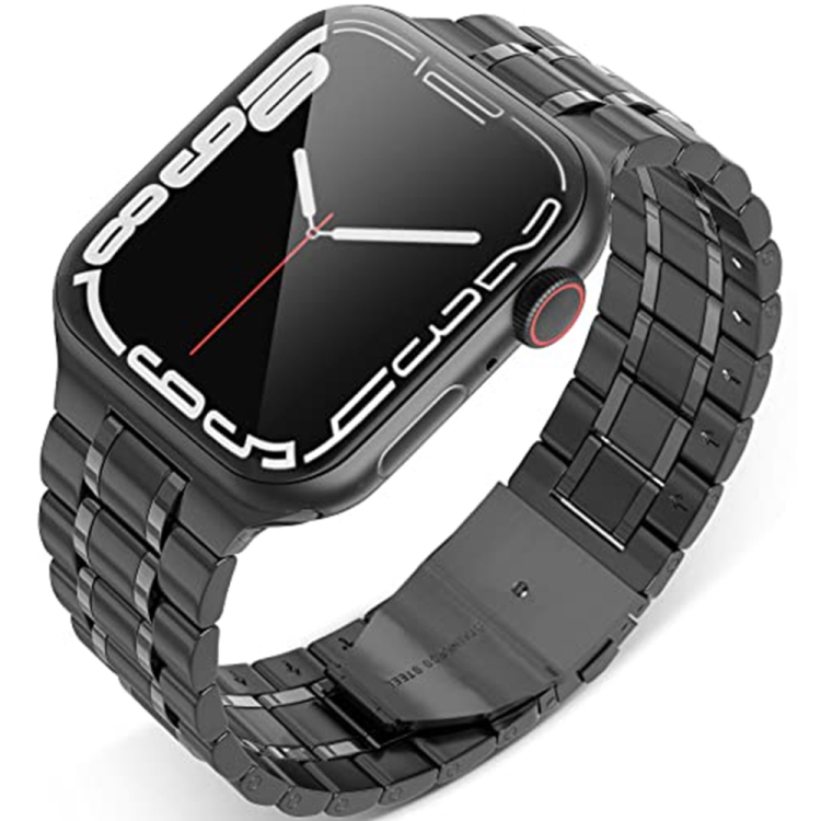 

5-bead Stainless Steel Watch Band For Apple Watch Ultra 49mm / Series 8&7 45mm / SE 2&6&SE&5&4 44mm / 3&2&1 42mm(Black)