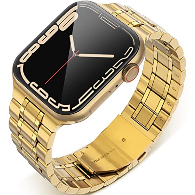 

5-bead Stainless Steel Watch Band For Apple Watch Series 8&7 41mm / SE 2&6&SE&5&4 40mm / 3&2&1 38mm(Gold)
