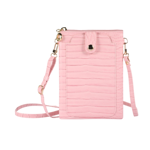 

Stone Texture Card Holder Mobile Phone Zipper Bag with Long Strap(Pink)