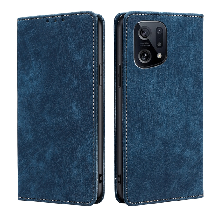 

For OPPO Find X5 RFID Anti-theft Brush Magnetic Leather Phone Case(Blue)