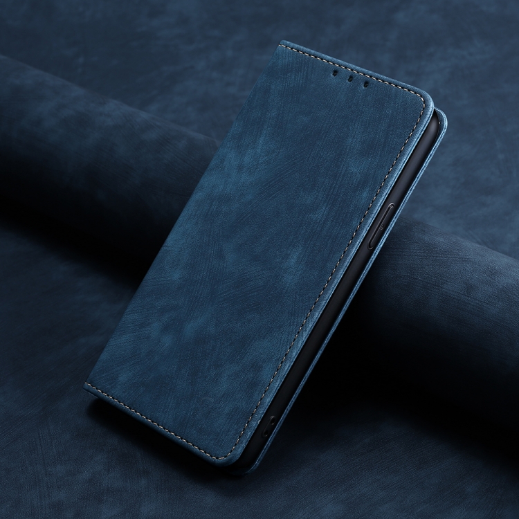

For OPPO Reno6 Pro RFID Anti-theft Brush Magnetic Leather Phone Case(Blue)