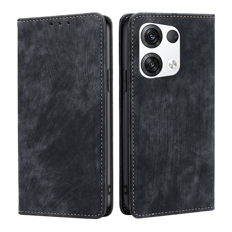 

For OPPO Reno8 Pro+ 5G RFID Anti-theft Brush Magnetic Leather Phone Case(Black)