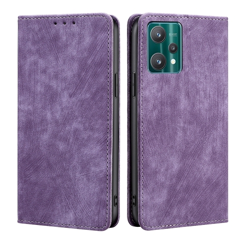 

For Realme 9 Pro/V25/Q5 5G RFID Anti-theft Brush Magnetic Leather Phone Case(Purple)