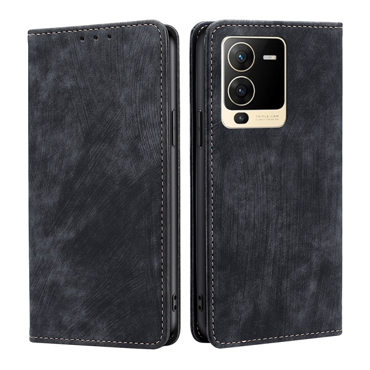 

For vivo S15 5G RFID Anti-theft Brush Magnetic Leather Phone Case(Black)