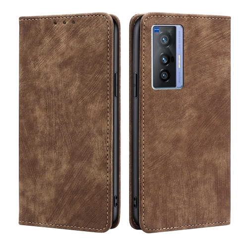 

For vivo X70 RFID Anti-theft Brush Magnetic Leather Phone Case(Brown)