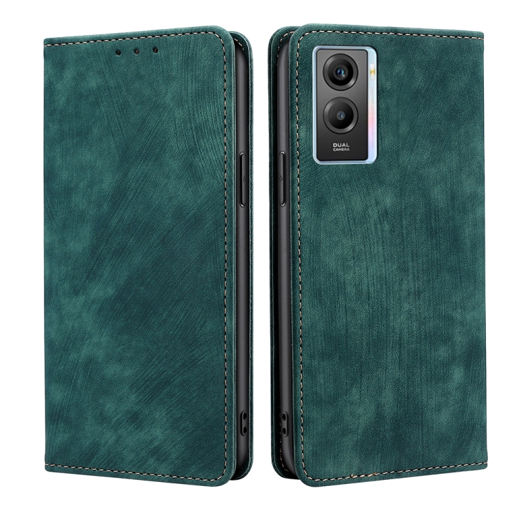 

For vivo Y55S 5G RFID Anti-theft Brush Magnetic Leather Phone Case(Green)
