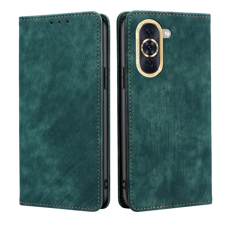 

For Huawei Nova 10 RFID Anti-theft Brush Magnetic Leather Phone Case(Green)