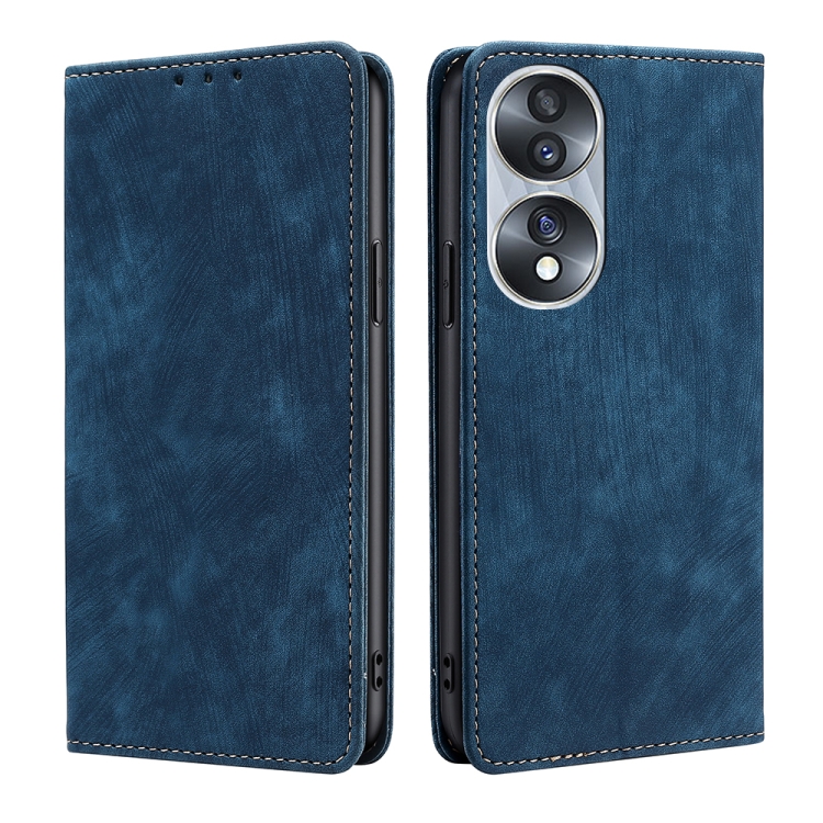 

For Honor 70 RFID Anti-theft Brush Magnetic Leather Phone Case(Blue)