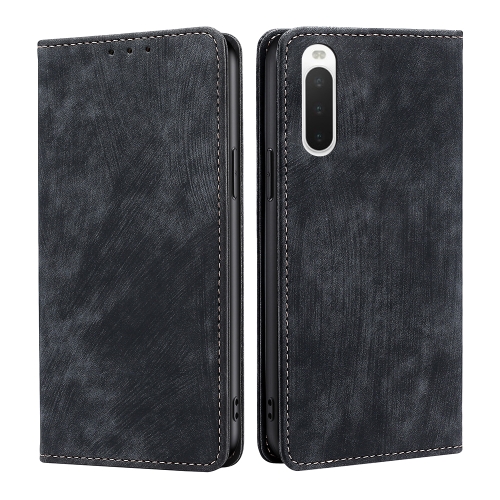 

For Sony Xperia 10 IV RFID Anti-theft Brush Magnetic Leather Phone Case(Black)