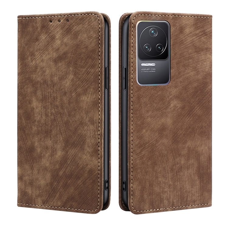 

For Xiaomi Redmi K50/K50 Pro RFID Anti-theft Brush Magnetic Leather Phone Case(Brown)