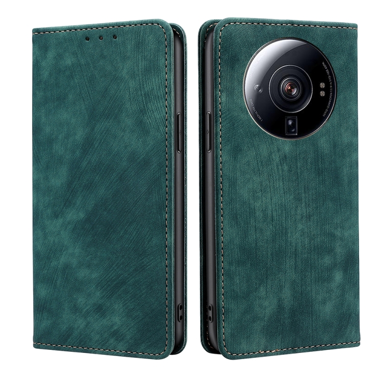 

For Xiaomi 12S Ultra RFID Anti-theft Brush Magnetic Leather Phone Case(Green)