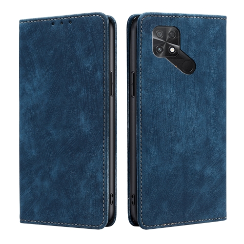 

For Xiaomi Poco C40 RFID Anti-theft Brush Magnetic Leather Phone Case(Blue)