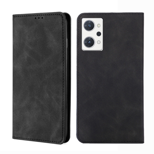 

For OPPO Reno7 A JP Version Skin Feel Magnetic Horizontal Flip Leather Phone Case(Black)
