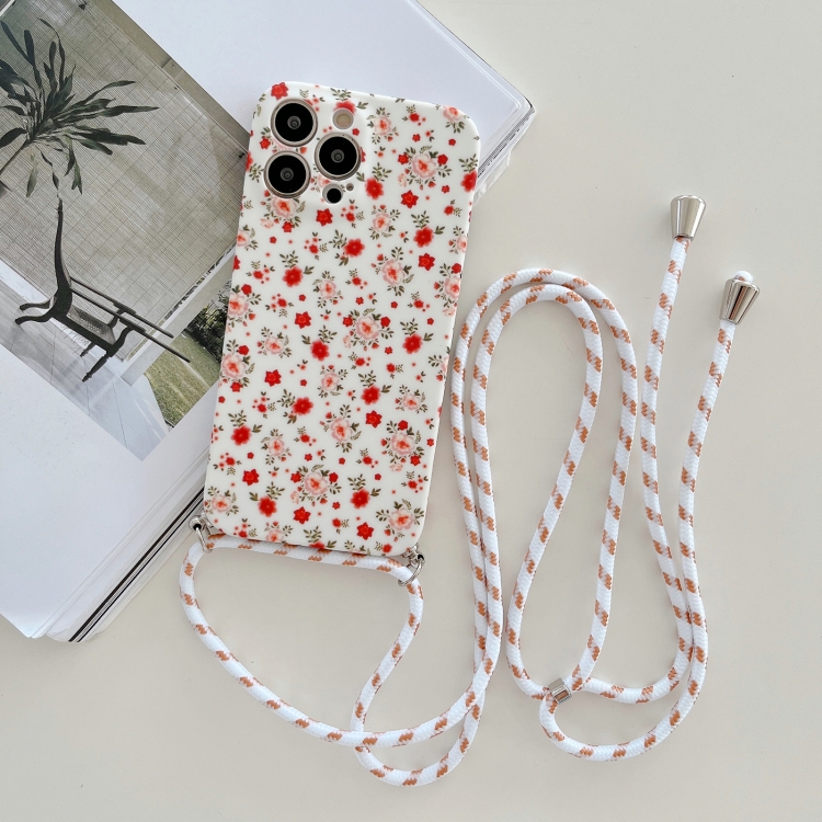 

Lanyard Small Floral TPU Phone Case For iPhone 13 Pro Max(White)