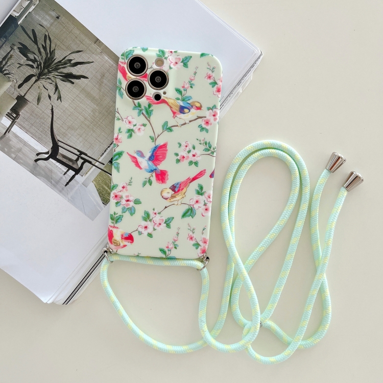 

Lanyard Small Floral TPU Phone Case For iPhone 13 Pro(Light Green)