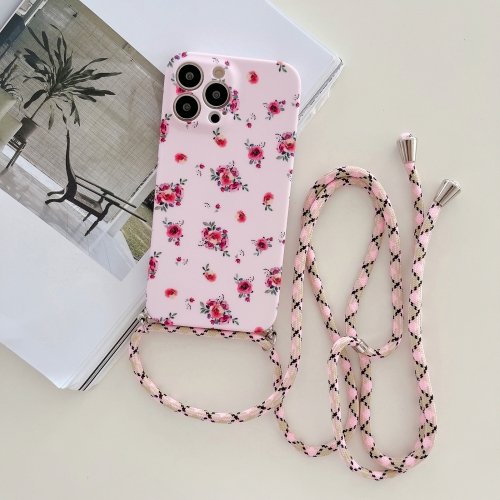 

Lanyard Small Floral TPU Phone Case For iPhone 12 Pro Max(Pink Lanyard + Red Flower)