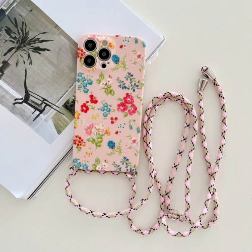 

Lanyard Small Floral TPU Phone Case For iPhone 12 Pro(Pink)