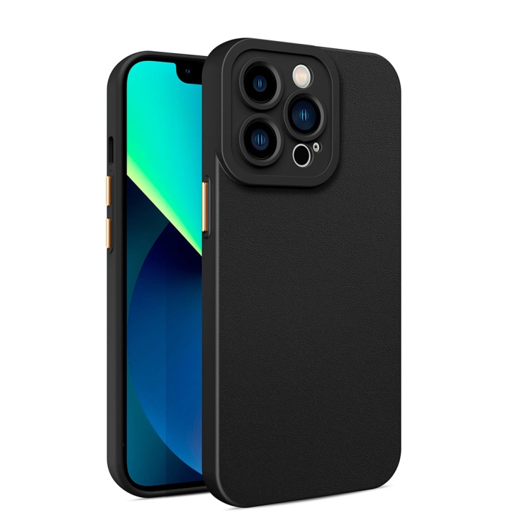 

For iPhone 14 Plus Leather Texture TPU Phone Case (Black)