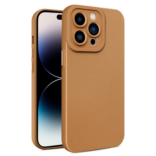 

For iPhone 14 Pro Leather Texture TPU Phone Case(Brown)