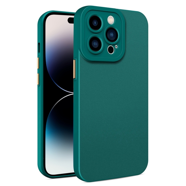 

For iPhone 14 Pro Max Leather Texture TPU Phone Case (Dark Green)
