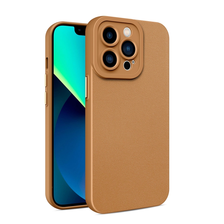 

For iPhone 13 Pro Max Leather Texture TPU Phone Case (Brown)