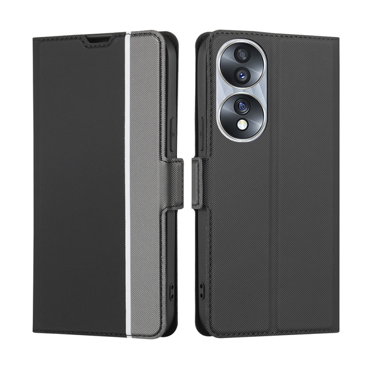 

For Honor 70 Twill Texture Side Button Leather Phone Case(Black)