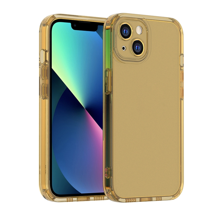 

Straight Edge Space Shockproof Phone Case For iPhone 13 mini(Transparent Yellow)