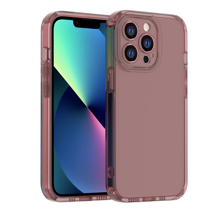 

For iPhone 13 Straight Edge Space Shockproof Phone Case(Transparent Pink)