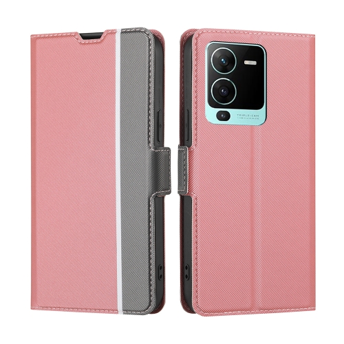 

For vivo S15 Pro 5G Twill Texture Side Button Leather Phone Case(Pink)