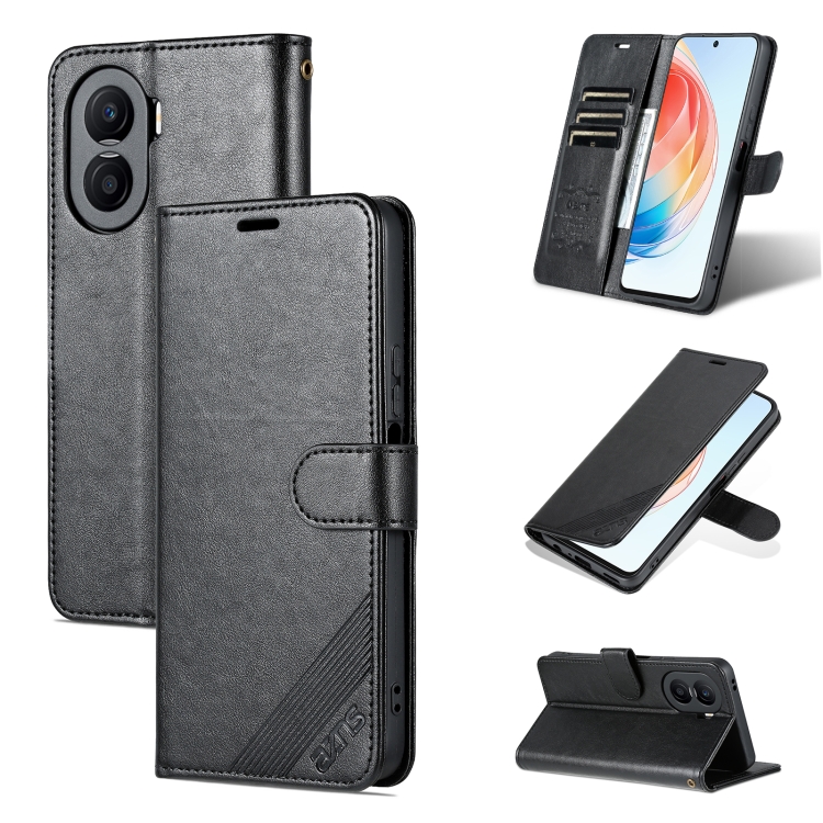 

For Honor X40i AZNS Sheepskin Texture Flip Leather Phone Case(Black)