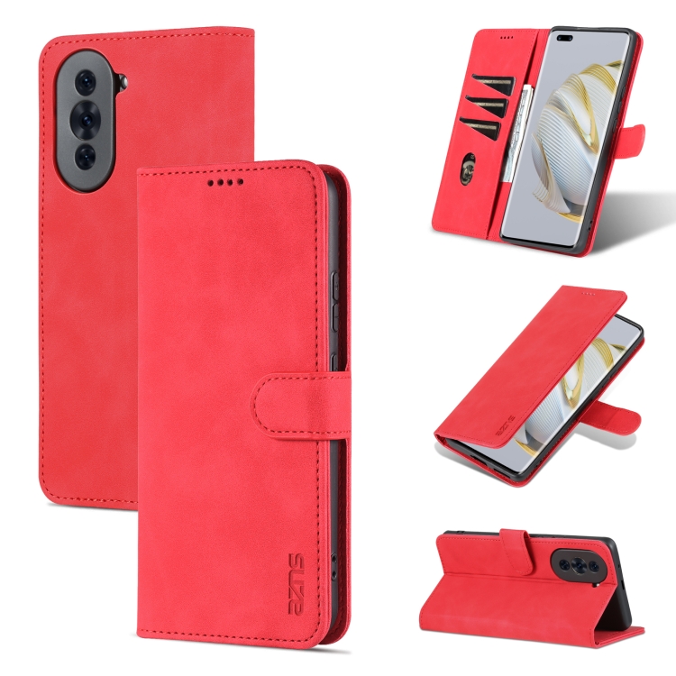 

For Huawei nova 10 AZNS Skin Feel Calf Texture Flip Leather Phone Case(Red)