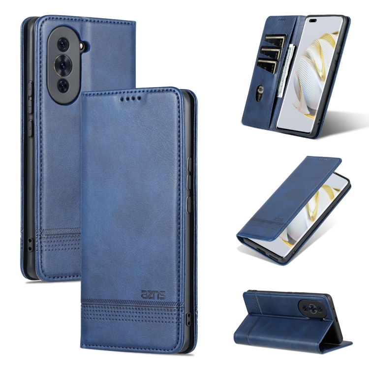 

For Huawei nova 10 AZNS Magnetic Calf Texture Flip Leather Phone Case(Dark Blue)