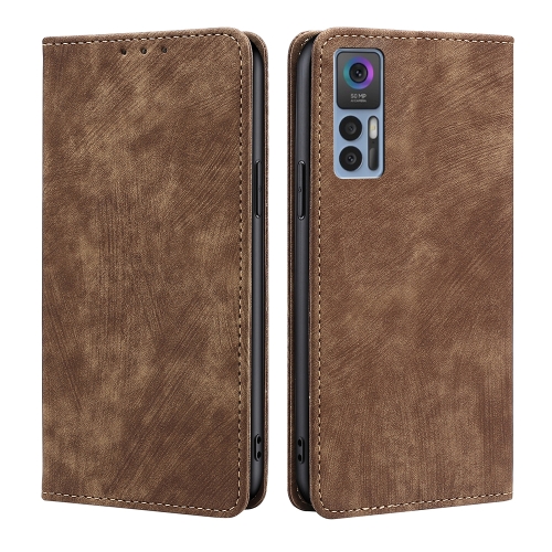 

For TCL 30 5G/30+ 5G RFID Anti-theft Brush Magnetic Leather Phone Case(Brown)