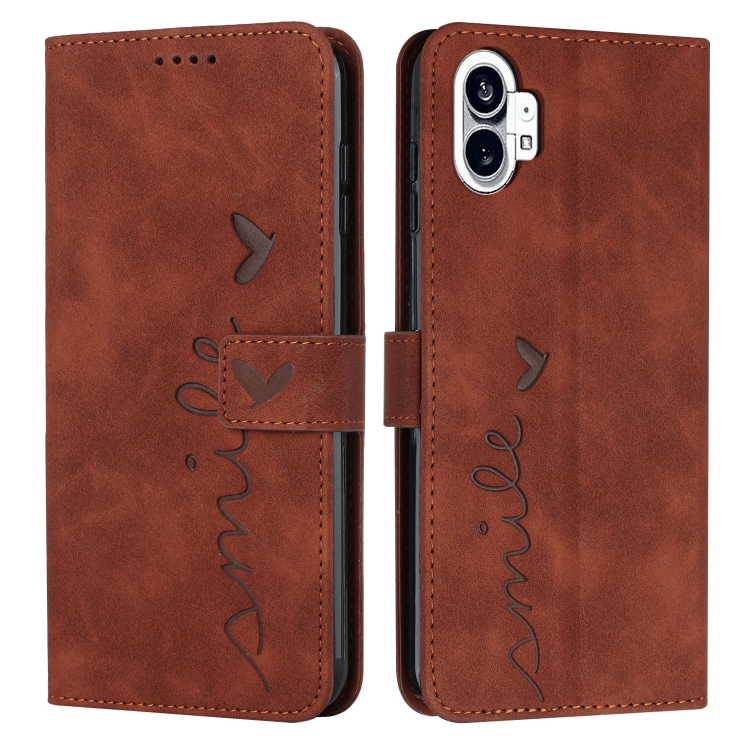 

For Noting Phone 1 Skin Feel Heart Pattern Leather Phone Case(Brown)